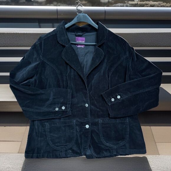 VTG 80s Women 2X Gloria Vanderbilt Stretch Black Velvet Blazer Jacket Grannycore - Picture 1 of 6